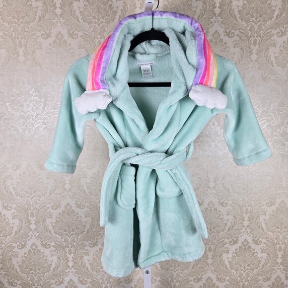 Pottery Barn Kids Other - Pottery Barn Kids Size 2T-3T Aqua Robe Rainbow Accented Hood Belt Pockets